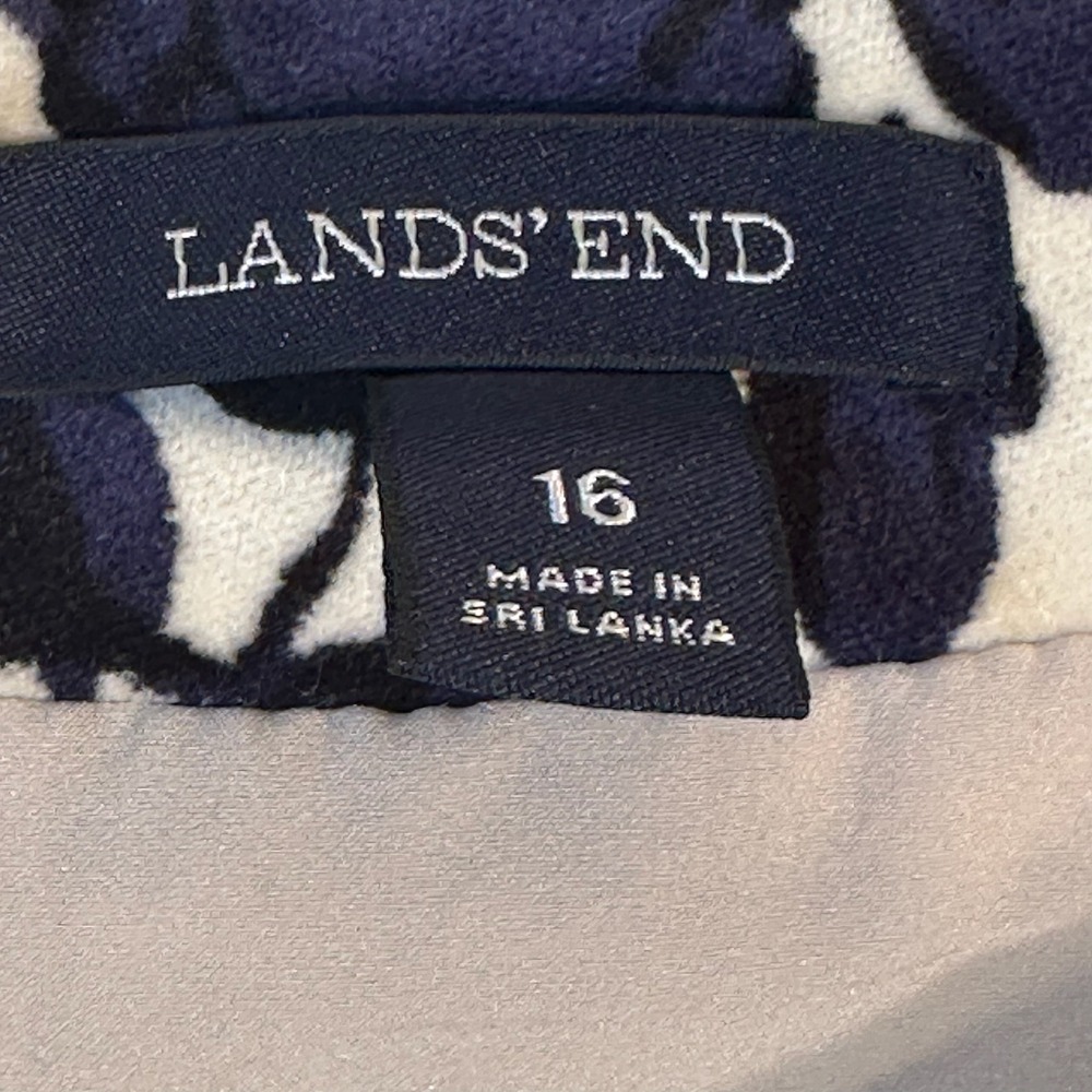 Lands End Womens Size 16 Navy Blue Cream Floral Cotton Blend Sheath Dress - Picture 3 of 9